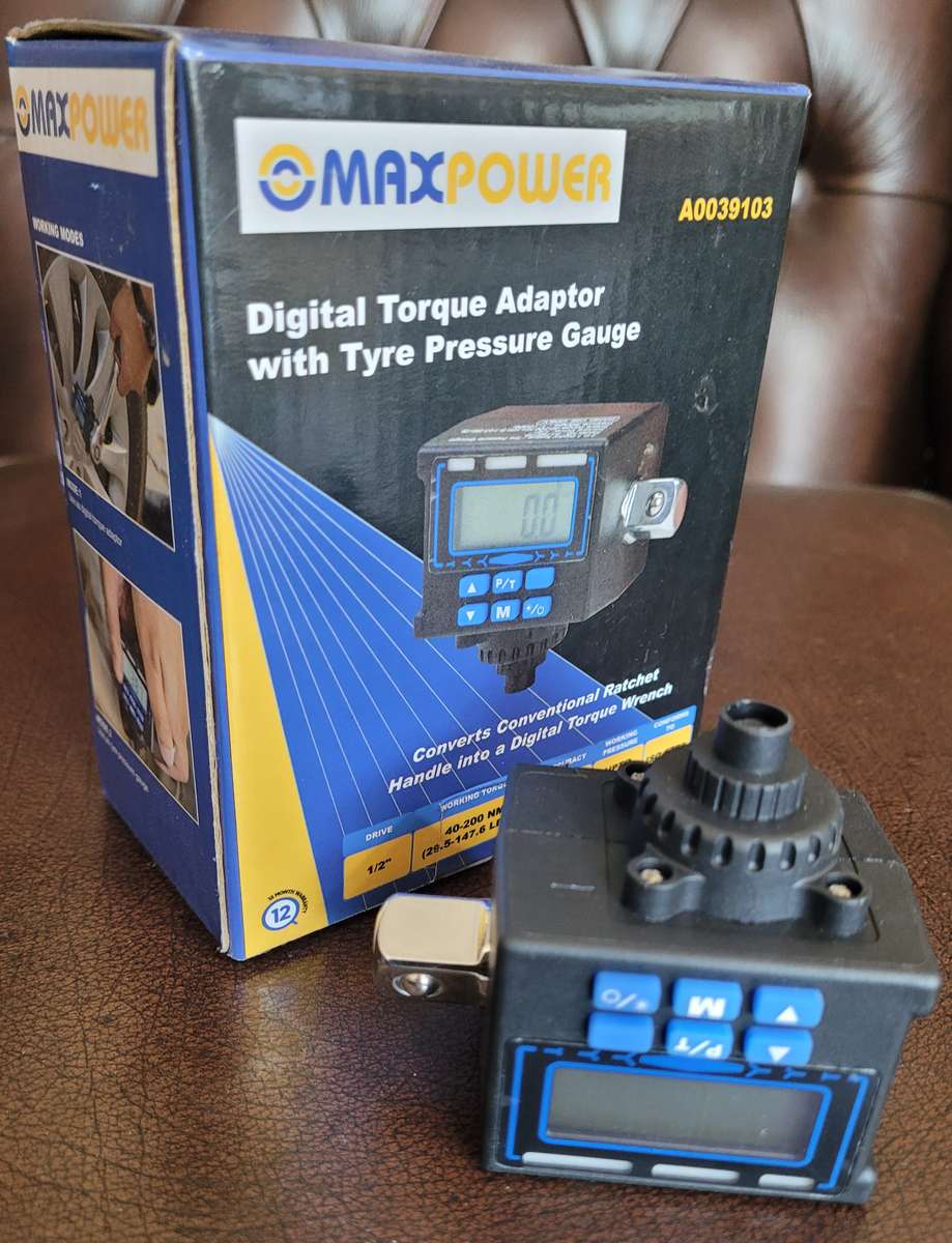 NEW. Digital 12" Torque Adaptor With Tyre Pressure Gauge (With Outer Box as pictured -No Inner Case)