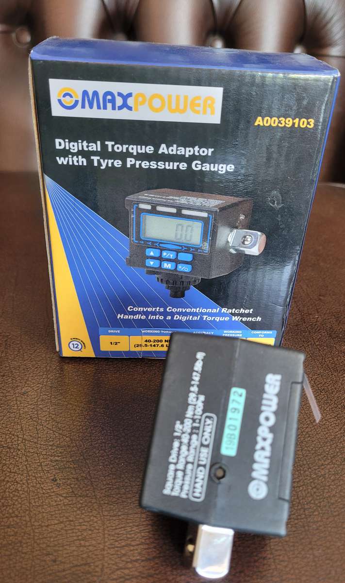 NEW. Digital 12" Torque Adaptor With Tyre Pressure Gauge (With Outer Box as pictured -No Inner Case)