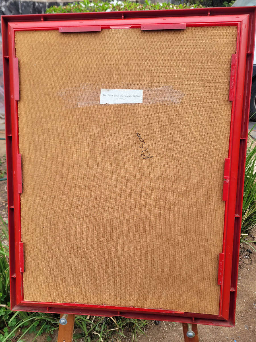 (REMBRANDT) Oil-On-Canvas Painting-Depicting A Golden-Helmet Man (29.5x24)cm