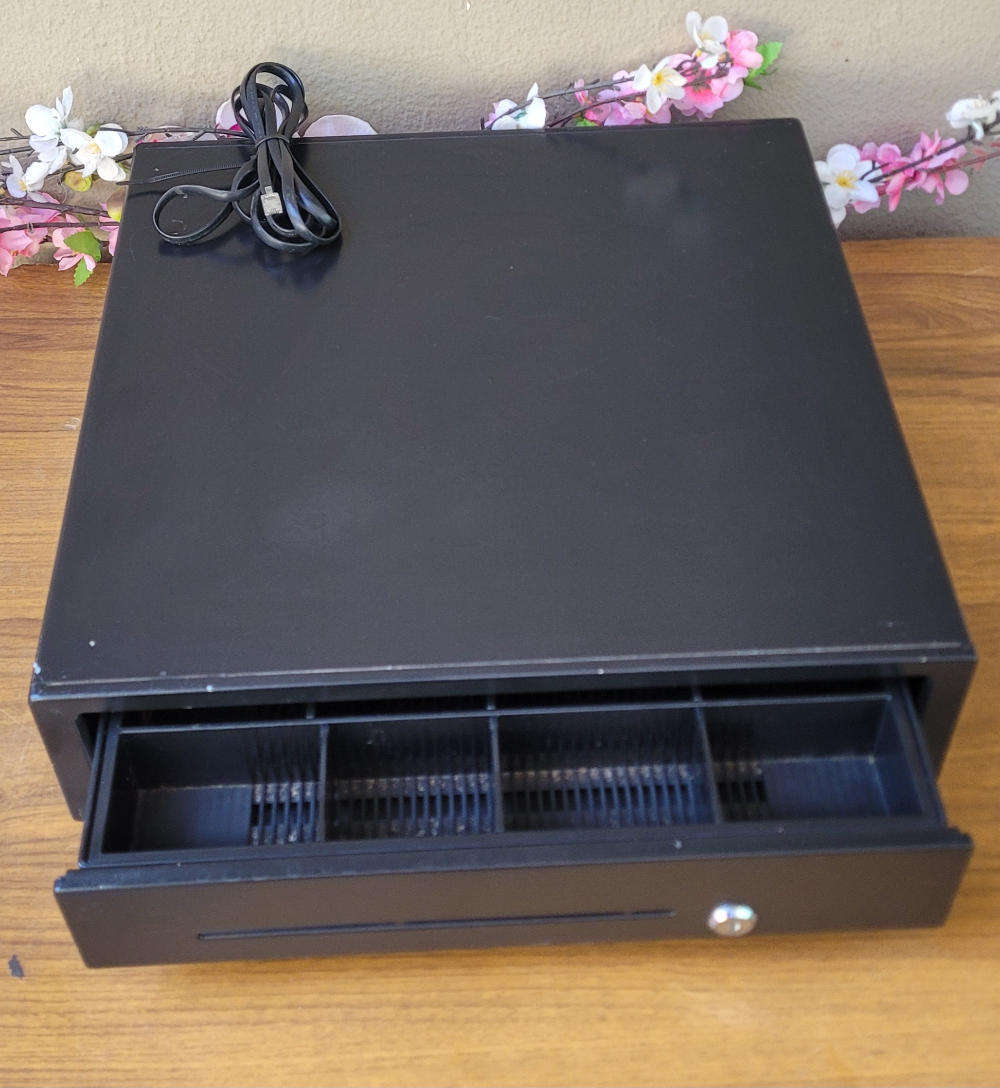 POS Cash Drawer. COM Cable Still Attached. (Unlocked-No Keys).