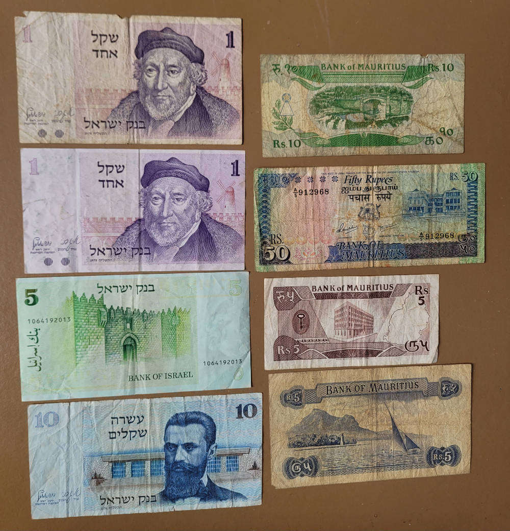 ISRAEL/MAURITIUS BANK NOTES #8 (As Pictured)  Bid Per Piece-To Take All 8x