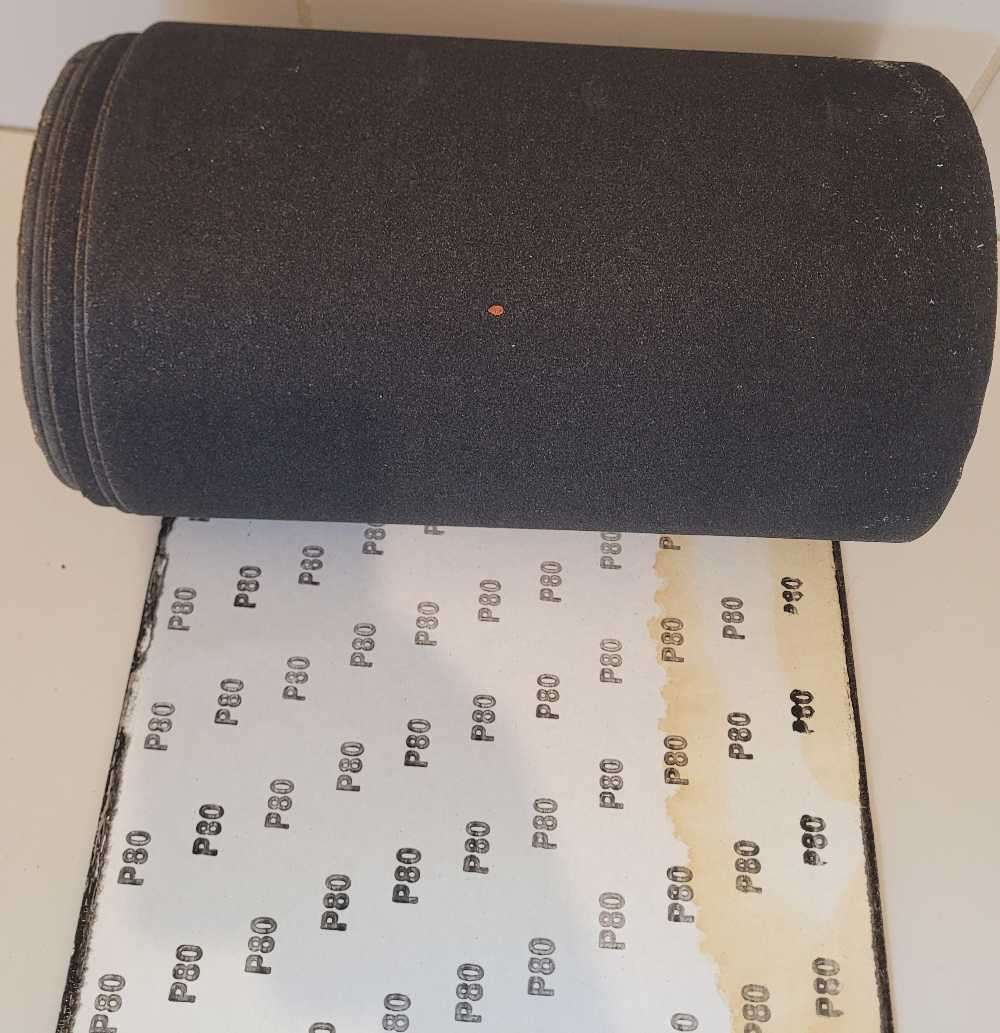 UNUSED... P80 Abrasive Sanding Paper Roll. (2m x 30 cm). Water-Stained On Edge. Bid Per 2-Meter Roll
