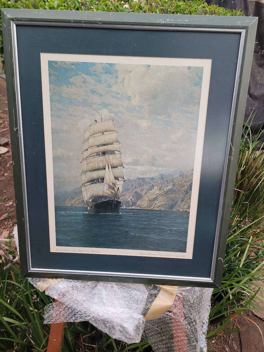 Signed Glass-Framed Painting-Depicting A Famous 1920 British Cuty Sark Sailing Ship (470.3x580)mm.