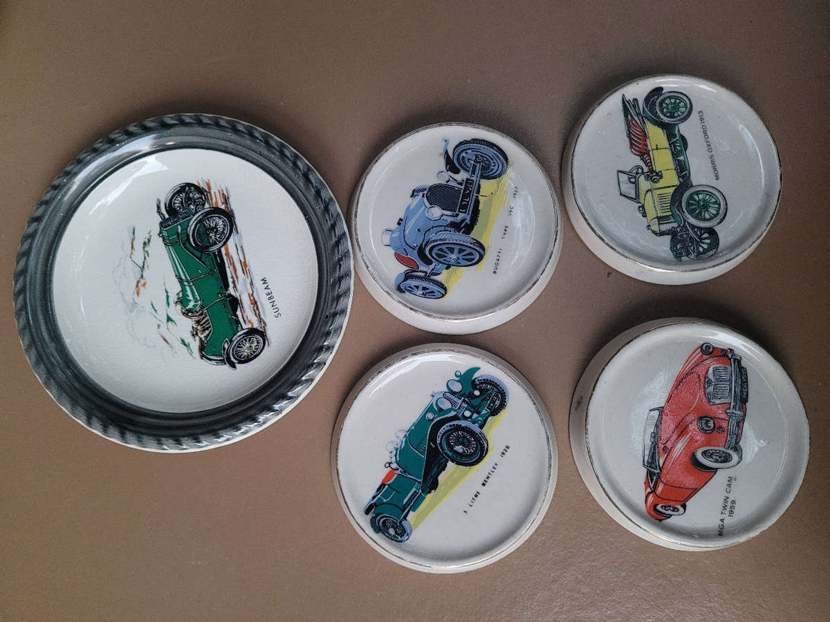 Vintage Collector Car-Themed Ceramic Coasters & More-As Pictured. (Bid Per Lot)