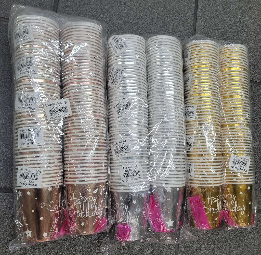 Birthday party plastic drinking cups - (Minimum order of 100)x.