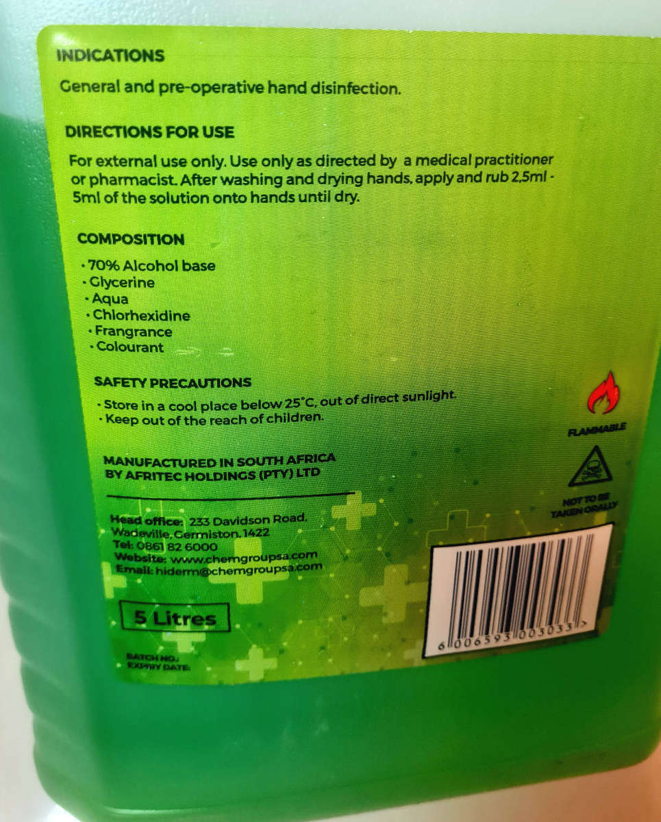 5L LIQUID HAND SANITISER, 70% Alcohol. (Bid Per Piece-To Take All 4x)