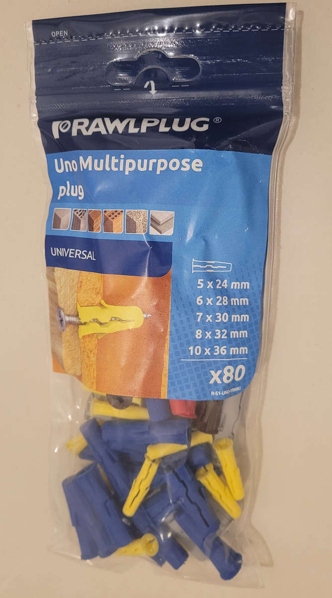 PRAWLPLUG  Uno Multipurpose 80 Plugs-Pack. Bid Per Pack - (To Take ALL 5 Packs)
