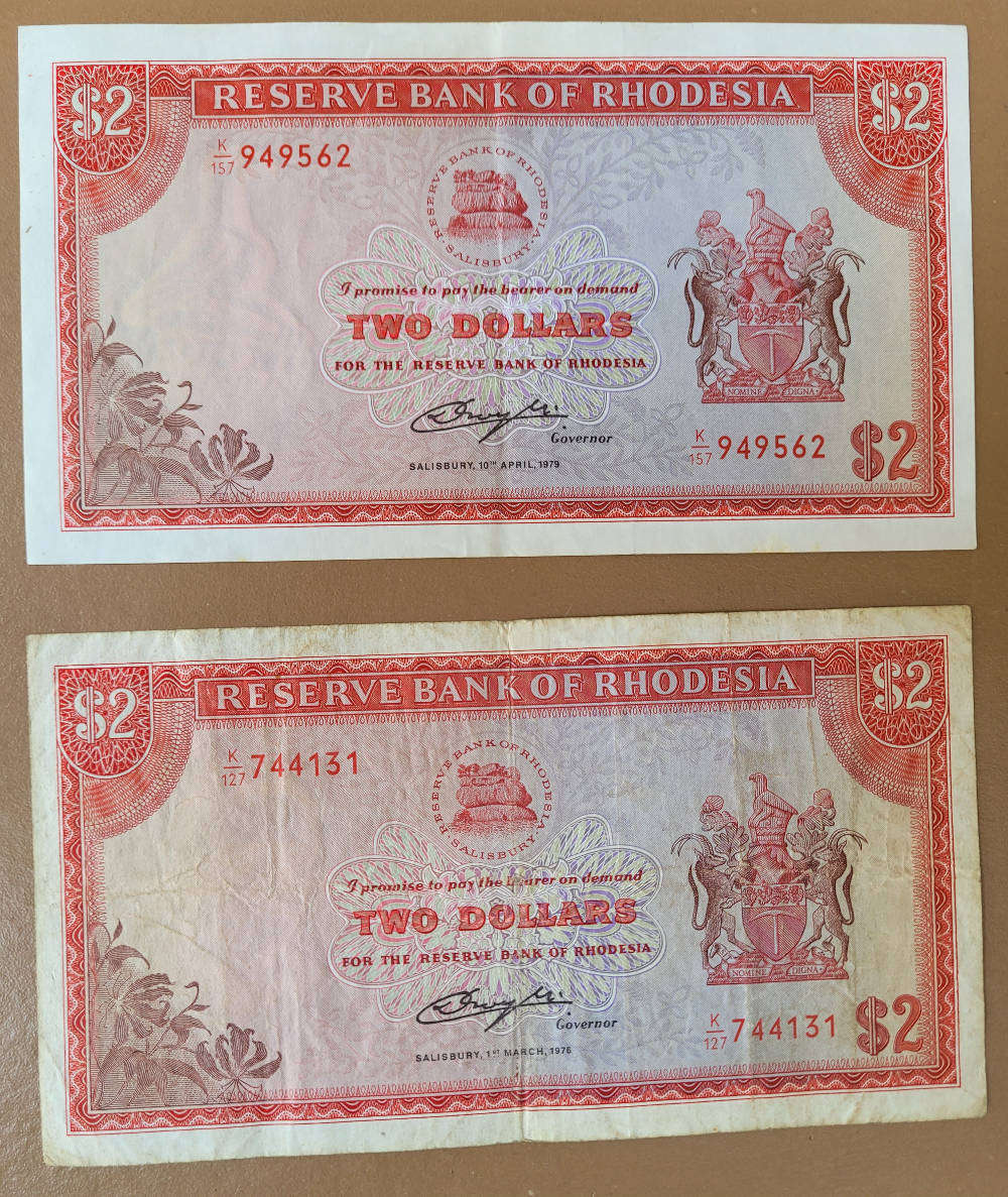 RHODESIA BANK NOTES #6 (As Pictured)  Bid Per Piece-To Take Both