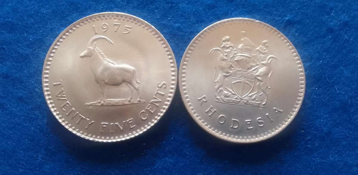 1975 RHODESIAN 25c NICKEL COINS (2 COINS)