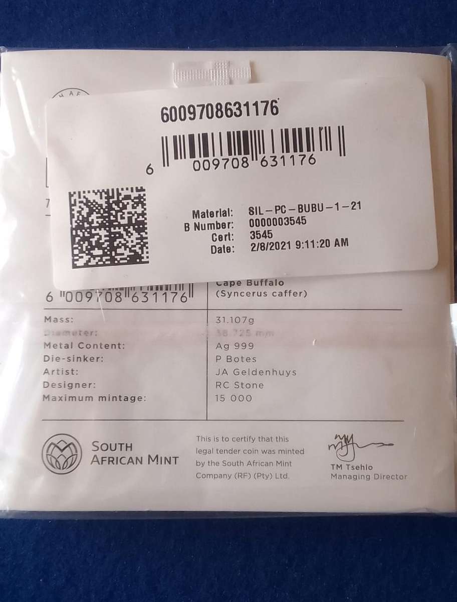 SILVER SPECIAL - LOW START!  2021 BIG FIVE UFFALO COIN - IN SEAL BLISTER PACK -