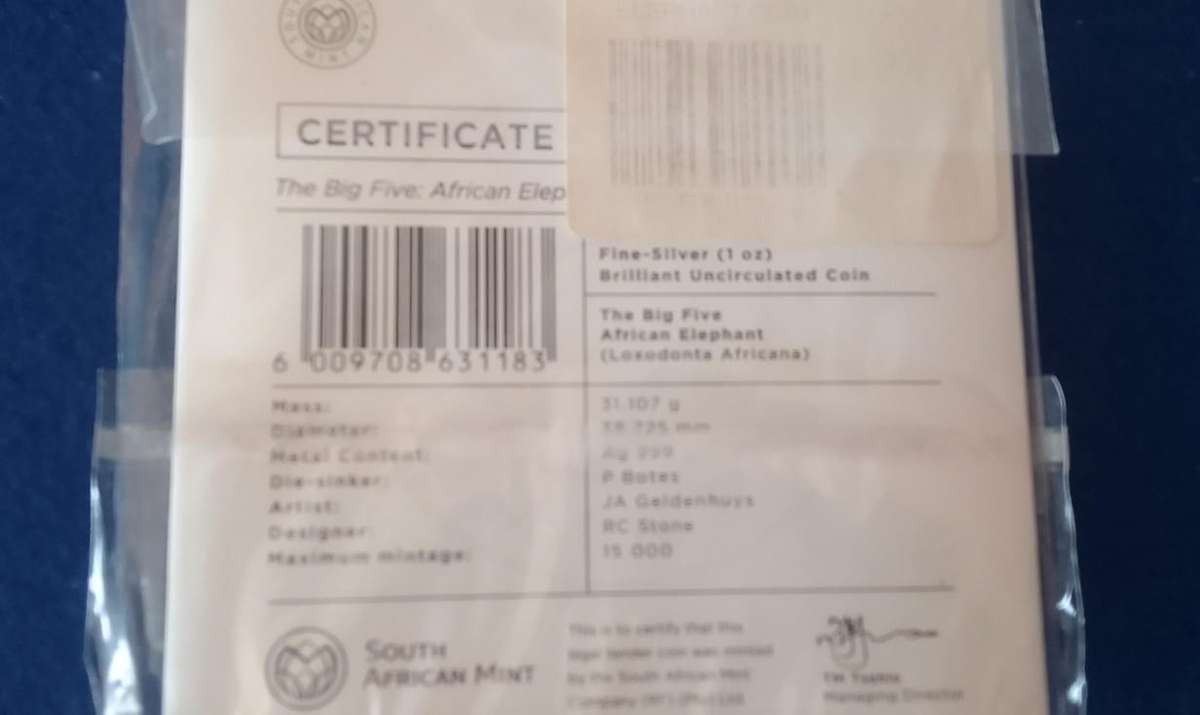 SILVER SPECIAL - LOW START!  2019 BIG FIVE ELEPHANT COIN - IN SEALED BLISTER PACK -