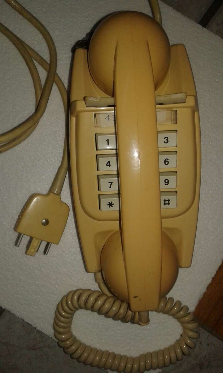 Vintage button phone - with plug and key