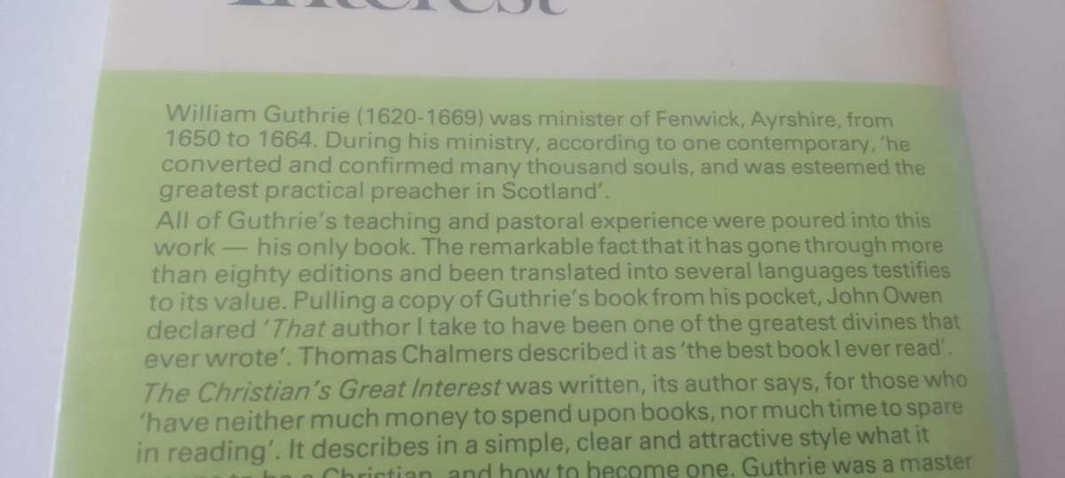 Book: The Christian's Great Interest - Memoirs of William Guthrie