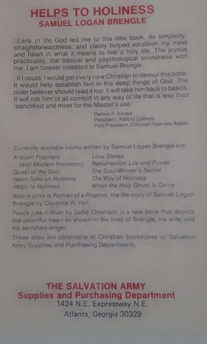 Book:  HELPS TO HOLINESS - Samuel Brengle