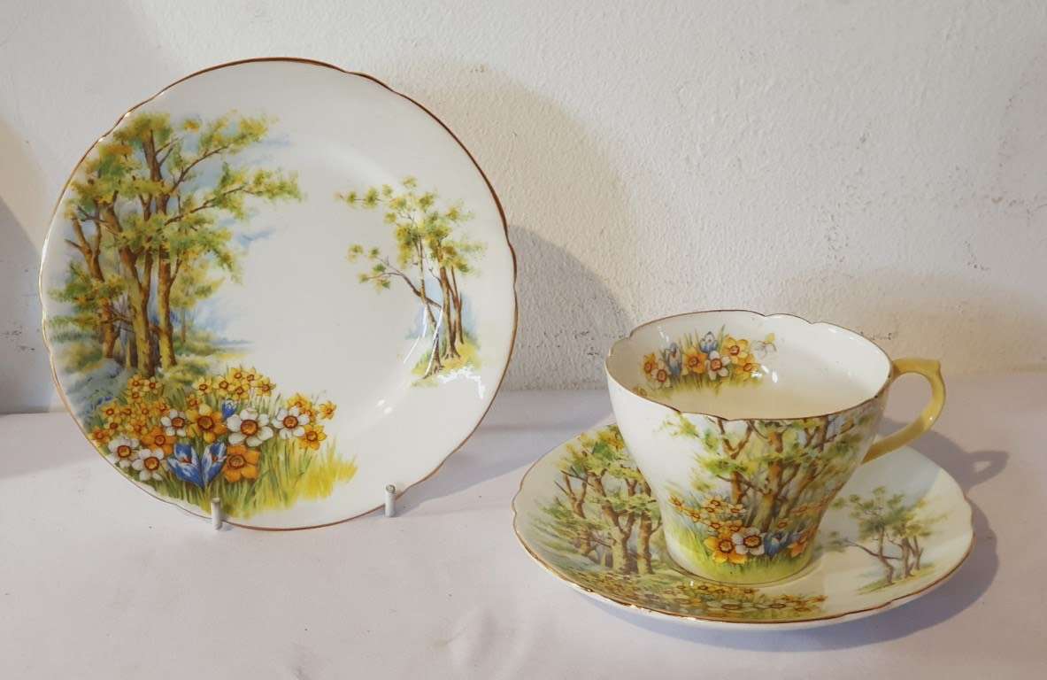 Shelley porcelain Daffodil time pattern Tea Trios circa 1940-1966