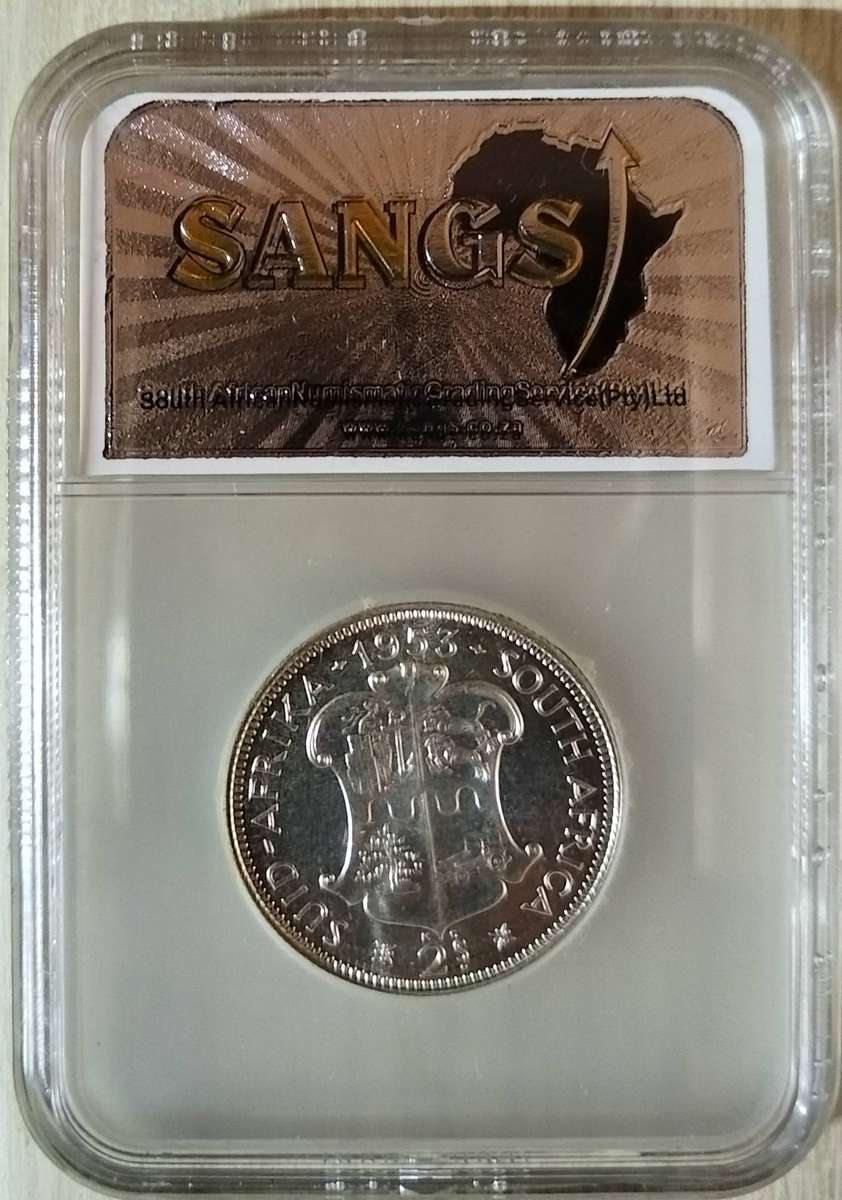 SA 1953 SILVER 2 SHILLINGS SANGS GRADED PROOF 66!!!!