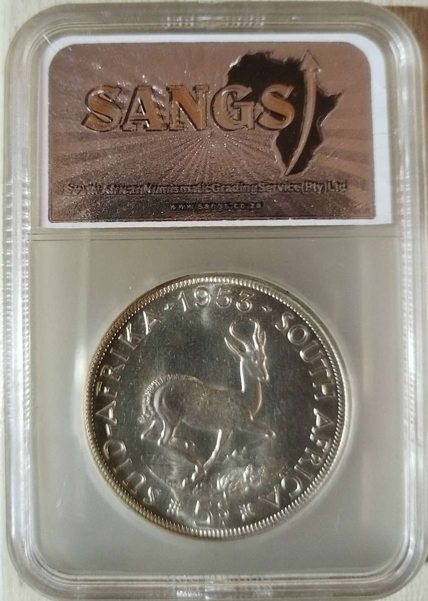 SA 1953 SILVER 5 SHILLINGS SANGS GRADED SS 63 (PROOF LIKE)