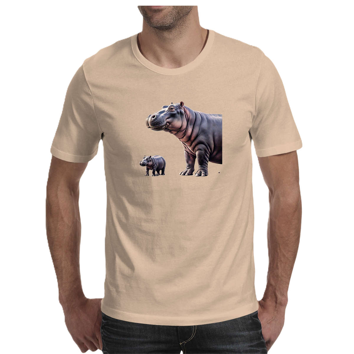 Wildlife print- HIPPO men's T-shirt 100% cotton