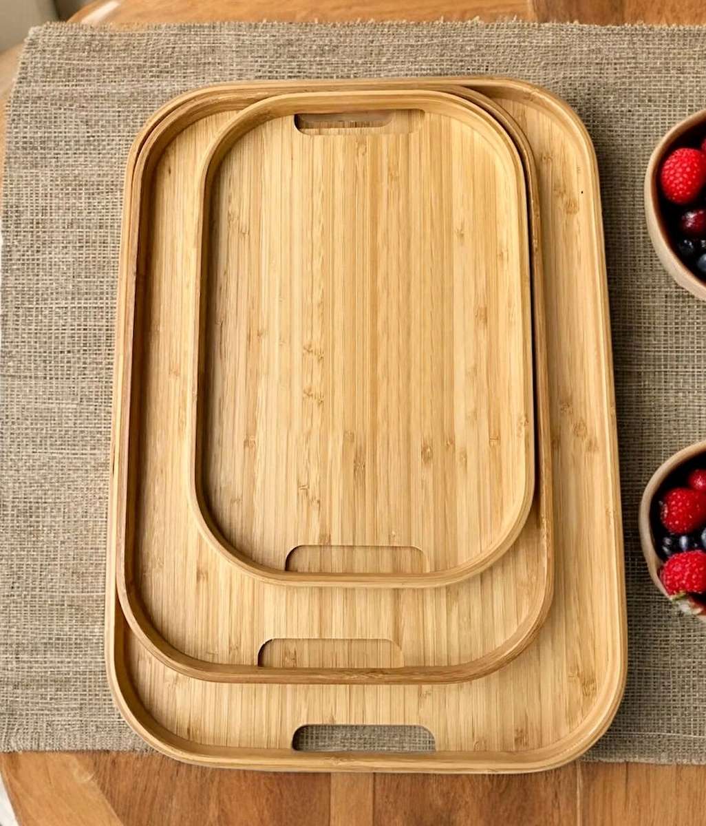 Rectangle Bamboo Bottom Handle Serving Tray - 33x25x2cm