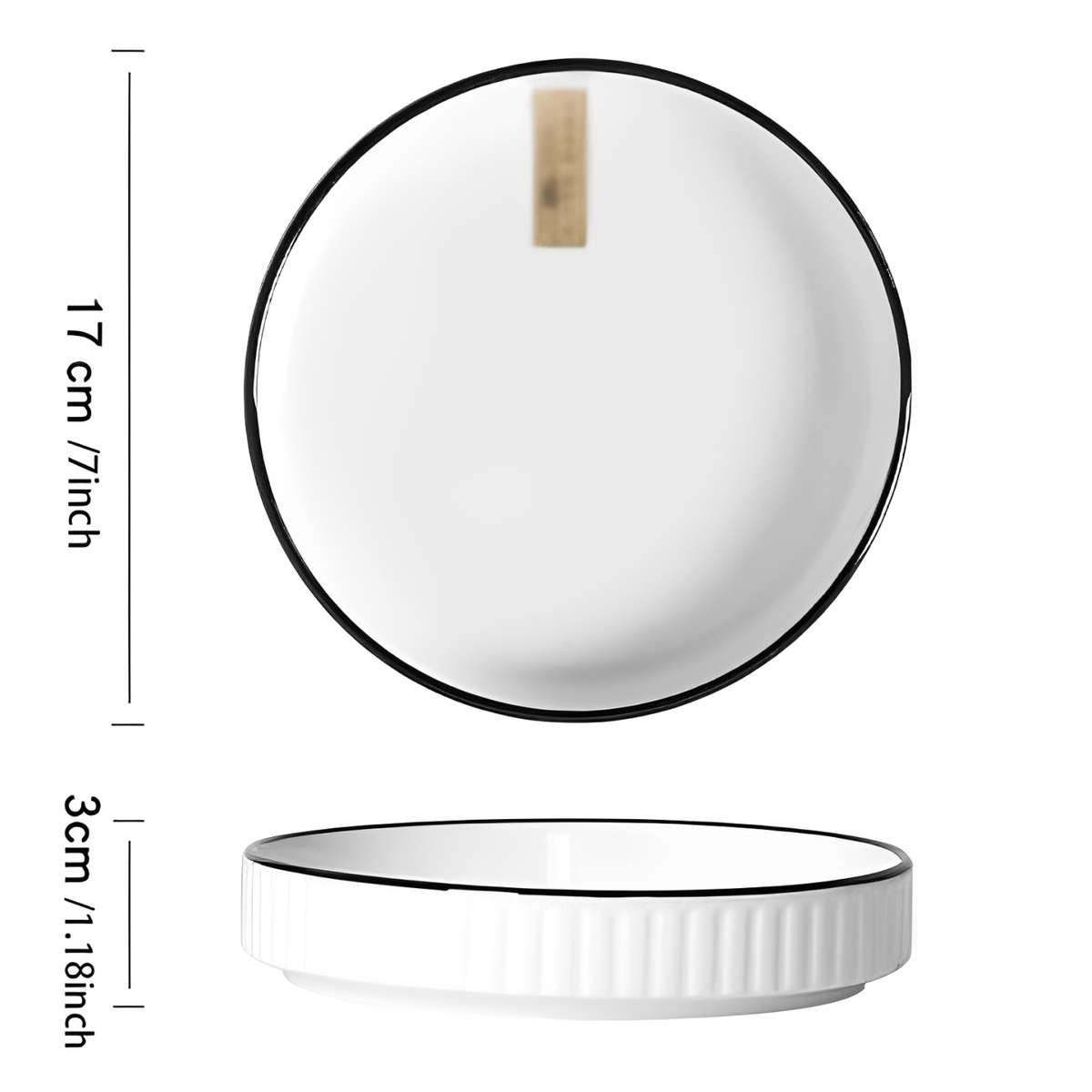 Set of 4 White with Black Rim Stackable Ceramic Serving Pasta Plates