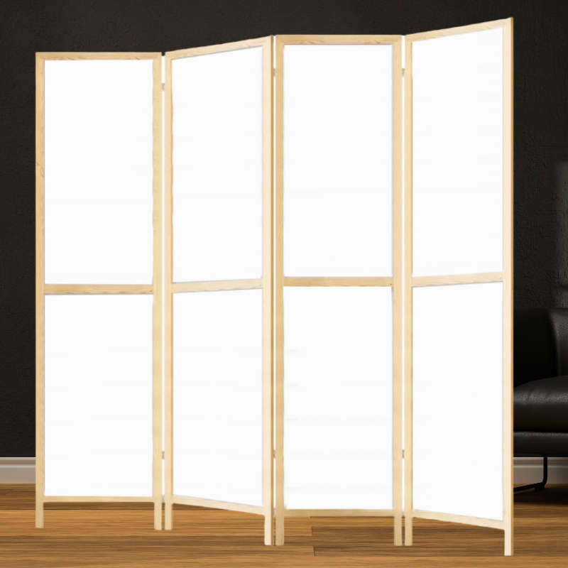 White Sturdy 4-Panel Folding Privacy Screen Room Divider with Solid Smooth Wooden Frame