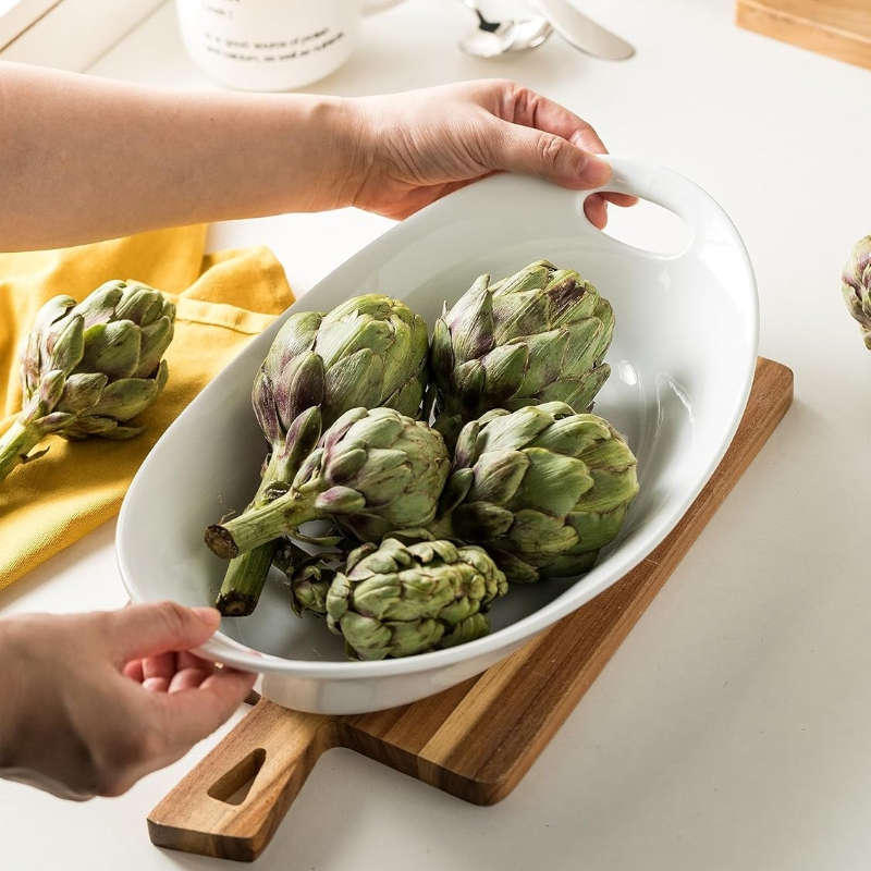 White Oval Porcelain Serving Bowl with Handles