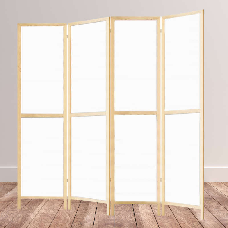 White Sturdy 4-Panel Folding Privacy Screen Room Divider with Solid Smooth Wooden Frame