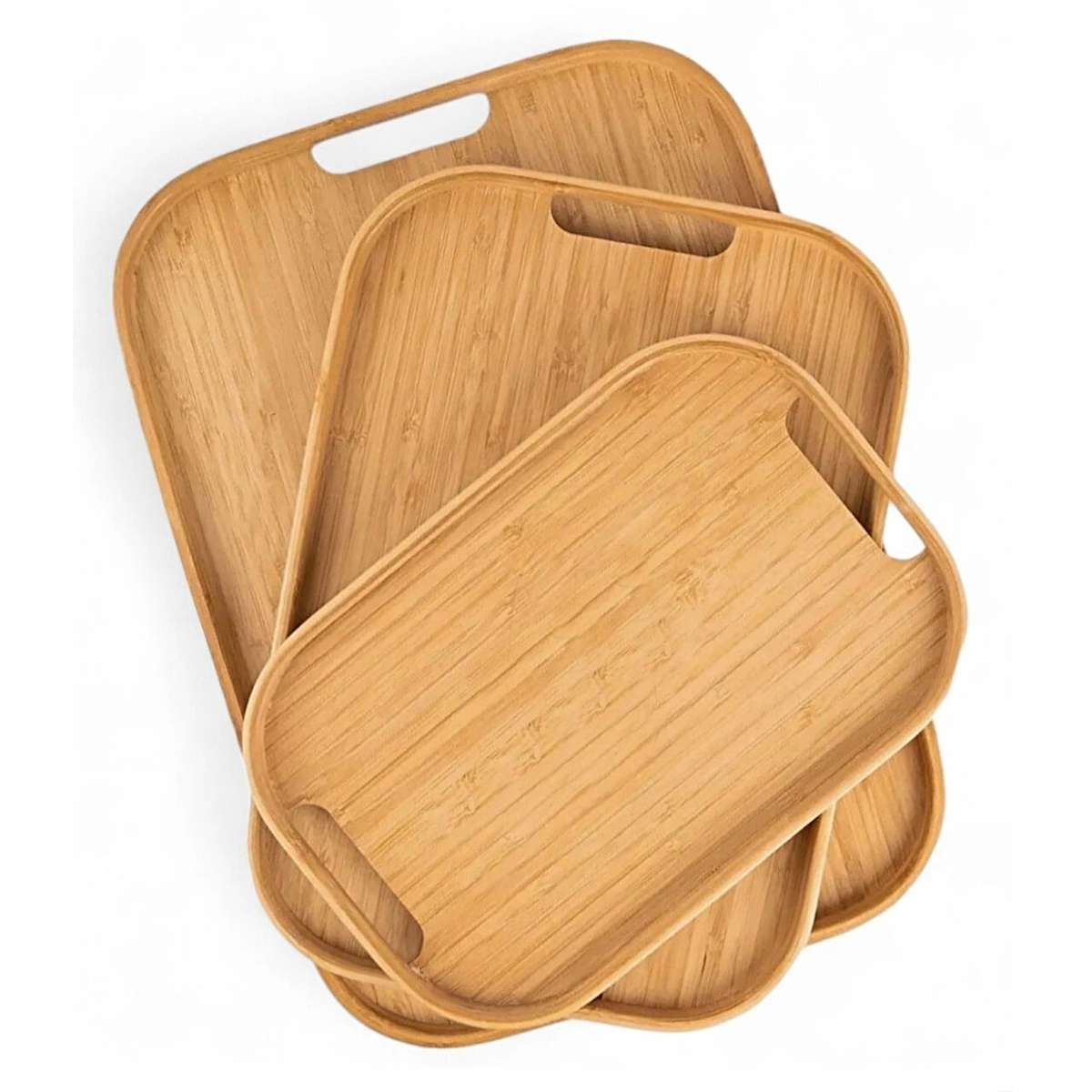 Rectangle Bamboo Bottom Handle Serving Tray - 33x25x2cm