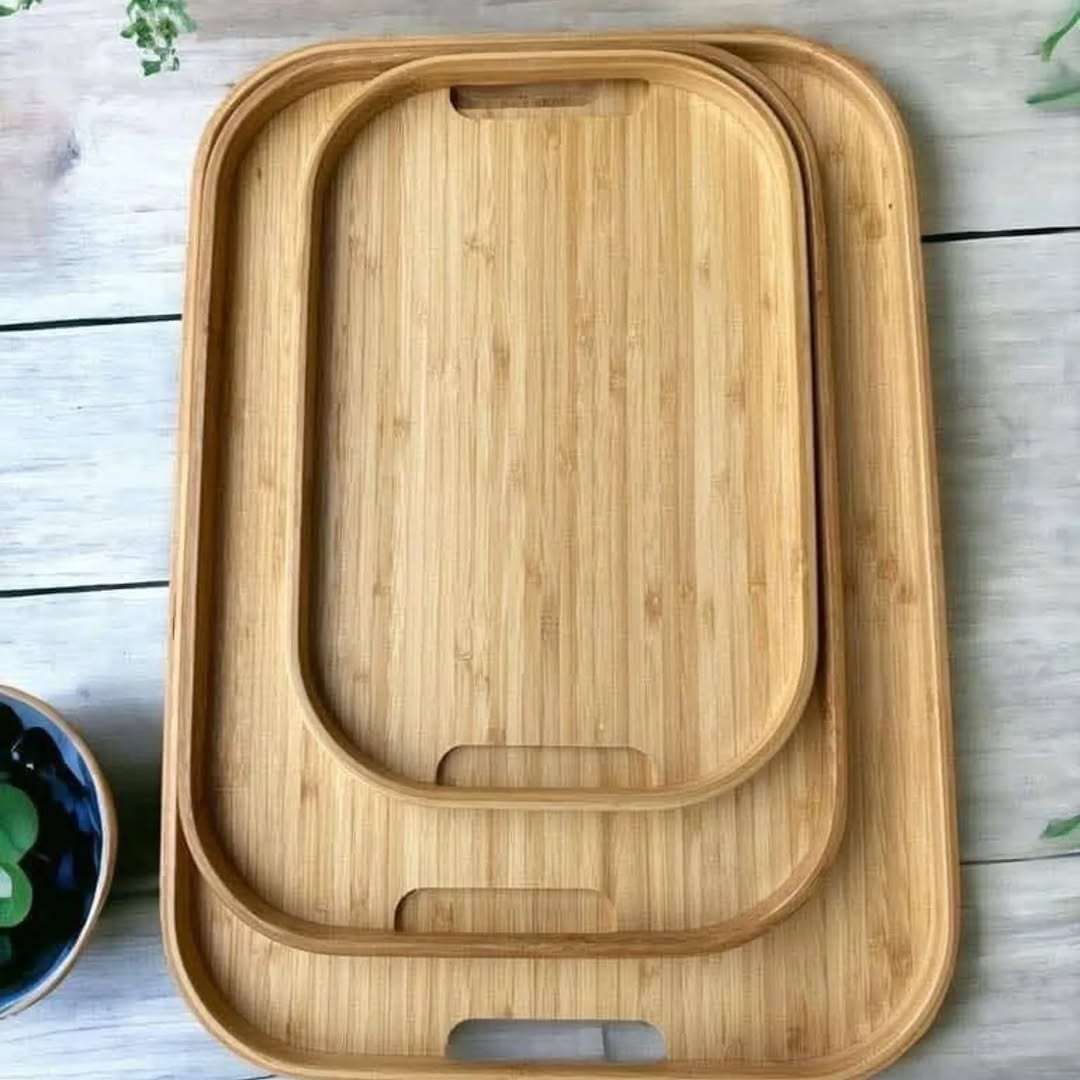 Rectangle Bamboo Bottom Handle Serving Tray - 33x25x2cm
