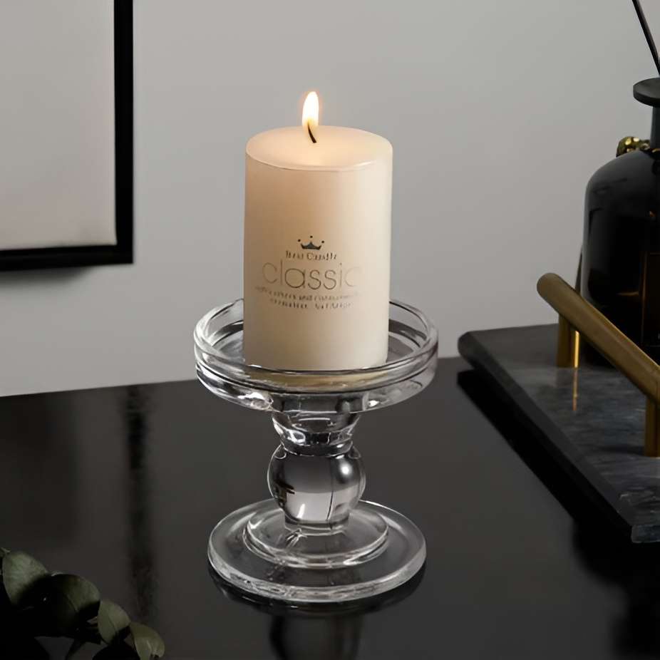 Clear Footed Glass Candlestick Holder