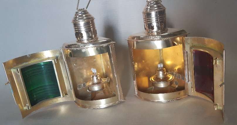 Lanterns. Nautical port and starboard lanterns solid brass. Sold as a pair