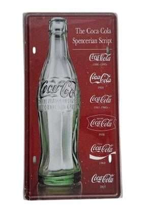 Coca-Cola Spencerian Script Metal License Plate
