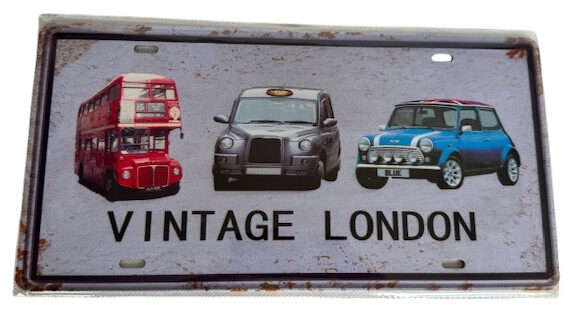 Vintage London Metal License Plate