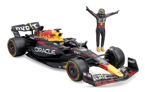 Burago 28036 Formula 1 F1 Red Bull RB19 No 1 Verstappen with figurine 3 times World Champ 1/24 scale