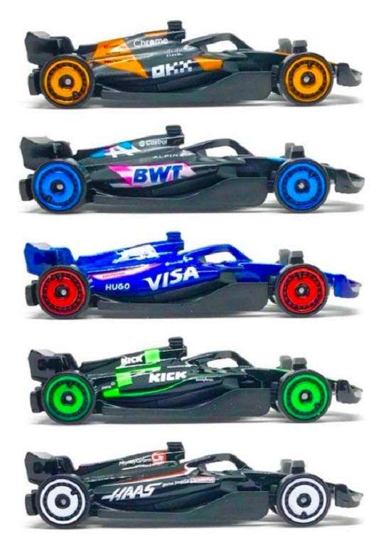 Hot Wheels 5 pk F 1 F1 Formula 1 McLaren Alpine Visa Red Bull Kick Haas