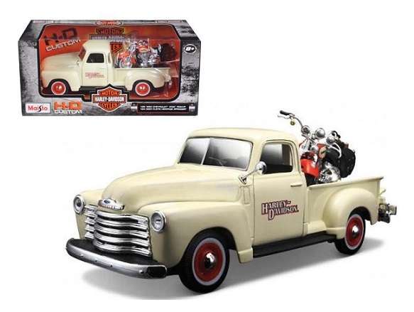 Maisto 32161 Chevy Chevrolet 3100 Pickup 1950 + Harley Davidson FLSTS Heritage Springer 1/24 scale