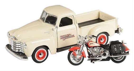 Maisto 32161 Chevy Chevrolet 3100 Pickup 1950 + Harley Davidson FLSTS Heritage Springer 1/24 scale