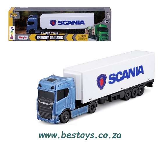 Maisto Mini Work Machines Scania 770 S 770S Truck & Box Trailer 1/87