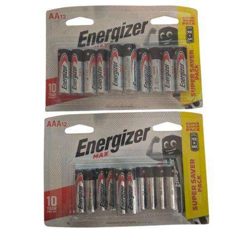 Energizer Battery Bundle - AA 12 Batteries + AAA 12 Batteries Combo