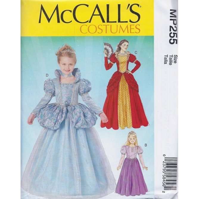 McCalls Costumes MP255 (Sml-Med-Lrg-Xlg) - Princess Dresses for Girls - Sewing Pattern