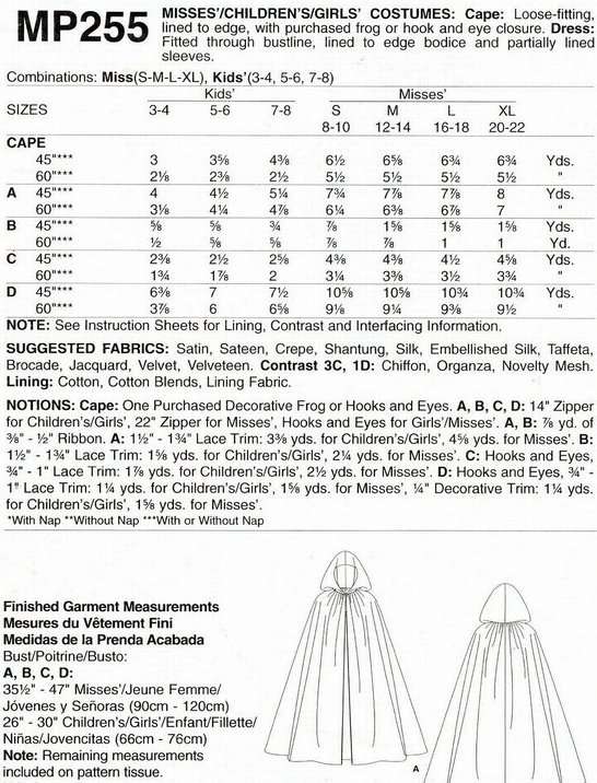 McCalls Costumes MP255 (Sml-Med-Lrg-Xlg) - Princess Dresses for Girls - Sewing Pattern