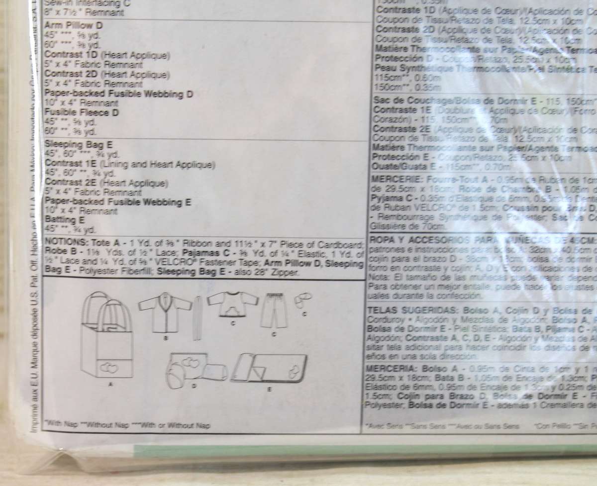 McCalls Crafts M5019 - Pajamas and Accessories for 18 inch Dolls - Sewing Pattern
