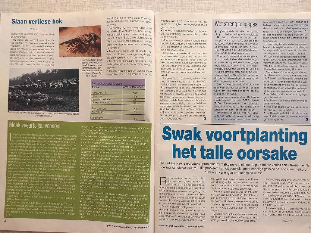 Landbou Weekblad bylaag oor Veesiektes (18 Febr 2005)