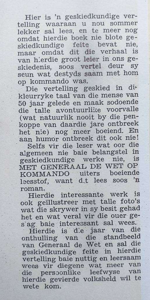 Met Generaal de Wet op kommando (deur sy seun Izak JC de Wet)