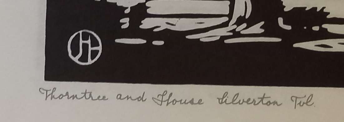 Linosniee afdruk van Doringboom met huis Silverton Pretoria (Pionier) deur Jacob Hendrik Pierneef