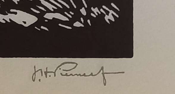 Linosniee afdruk van Doringboom met landskap deur Jacob Hendrik Pierneef