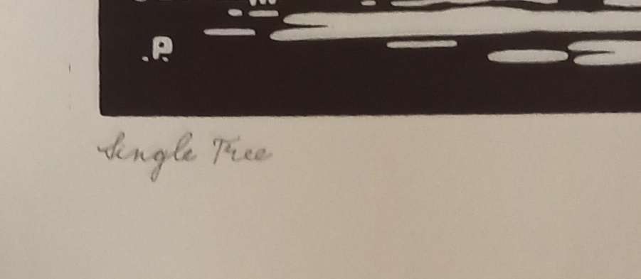 Linosniee afdruk van Enkele boom deur Jacob Hendrik Pierneef