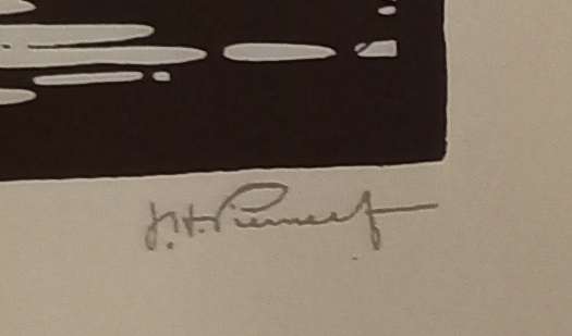 Linosniee afdruk van Enkele boom deur Jacob Hendrik Pierneef