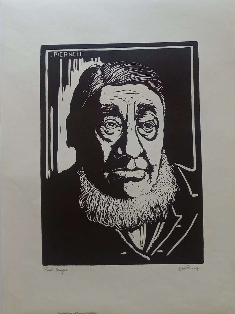 Linosniee afdruk van President Paul Kruger ZAR deur Jacob Hendrik Pierneef