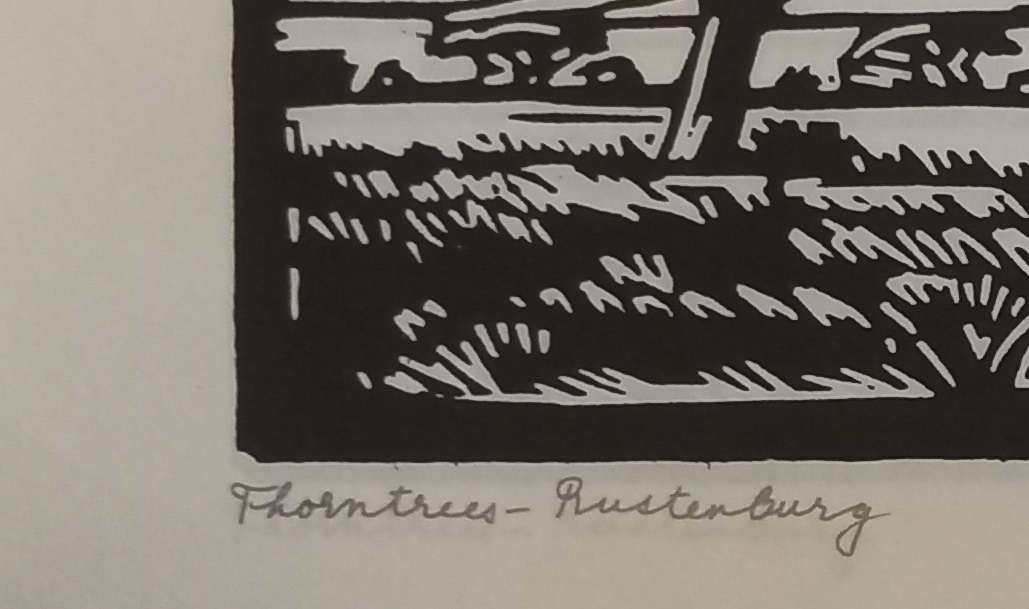 Linosniee afdruk van Doringbome Rustenburg deur Jacob Hendrik Pierneef